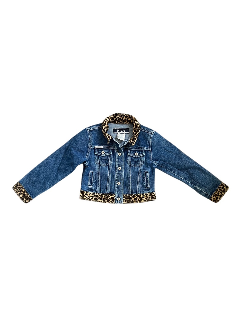 Vintage Girls Youth Denim Leopard Jacket
